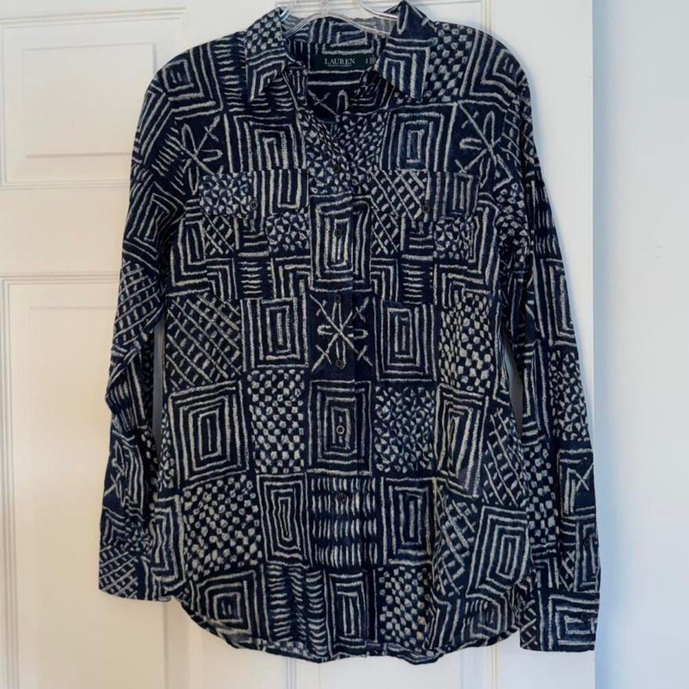 Lauren Ralph Lauren Geometric Print Button-Up Shirt – Size SP (Petite Small)